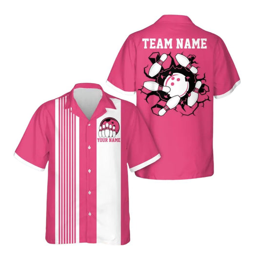 Custom Mens Pink Retro Bowling Team Shirts, Custom Retro Bowling Shirts BE0075