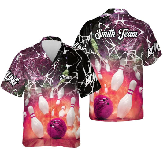 Custom Flame Bowling Hawaiian Shirt For Men, Custom Flame Bowling Team Shirts BE0077
