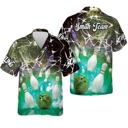 Custom Flame Bowling Hawaiian Shirt For Men, Custom Flame Bowling Team Shirts BE0077