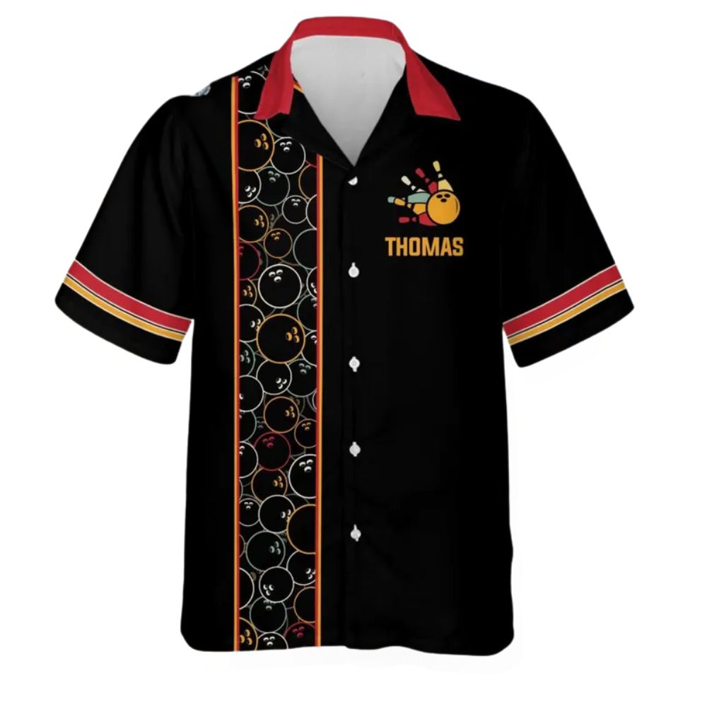 Custom Retro Black Bowling Hawaiian Shirt For Men, Custom Retro Bowling Team Shirts BE0078