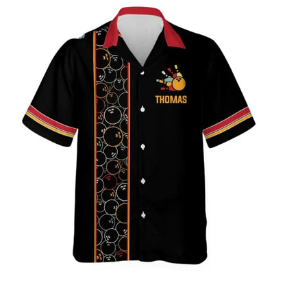 Custom Retro Black Bowling Hawaiian Shirt For Men, Custom Retro Bowling Team Shirts BE0078