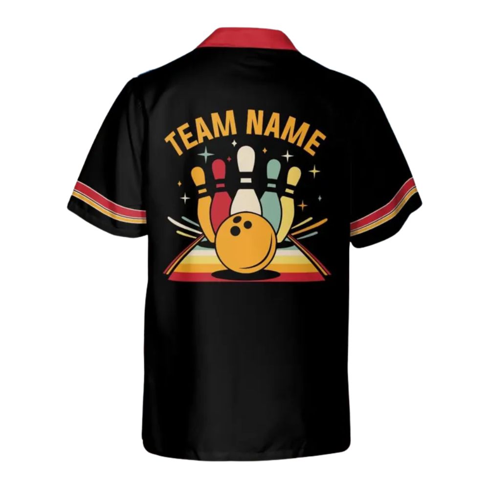 Custom Retro Black Bowling Hawaiian Shirt For Men, Custom Retro Bowling Team Shirts BE0078