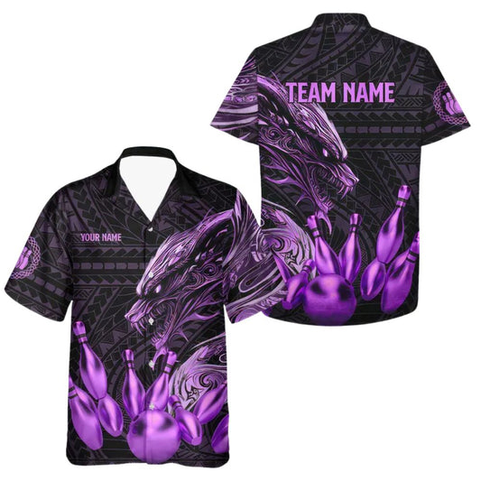 Custom Purple Dragon Bowling Hawaiian Shirt For Men, Custom DragonBowling Team Shirts  BE0080