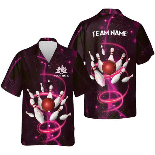 Custom Pink Hawaiian Bowling Team Shirts For Men And Women, Custom Bowling Team Shirts BE0082