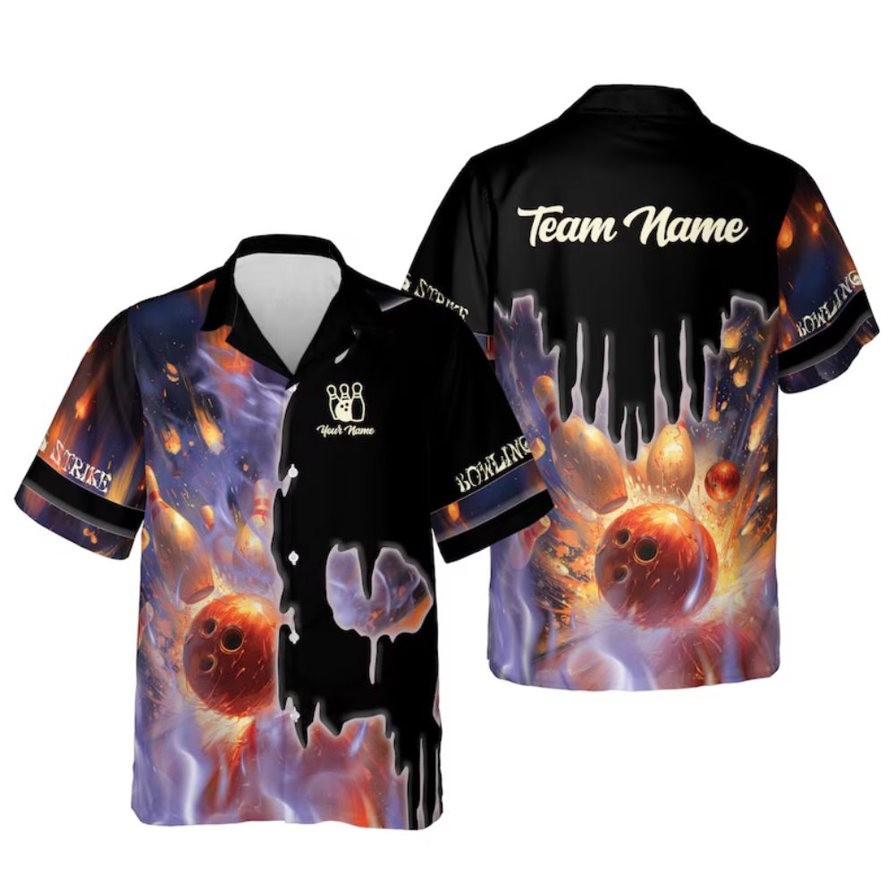 Custom Bowling Strike Hawaiian Team Shirts For Men, Custom Bowling Team Shirts BE0084
