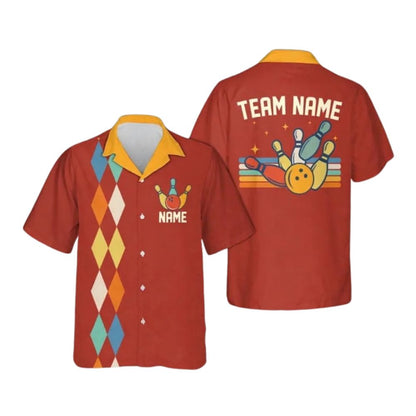 Custom Mens Retro Blue Bowling Hawaiian Shirts, Custom Retro Argyle Bowling Team Shirts BE0085