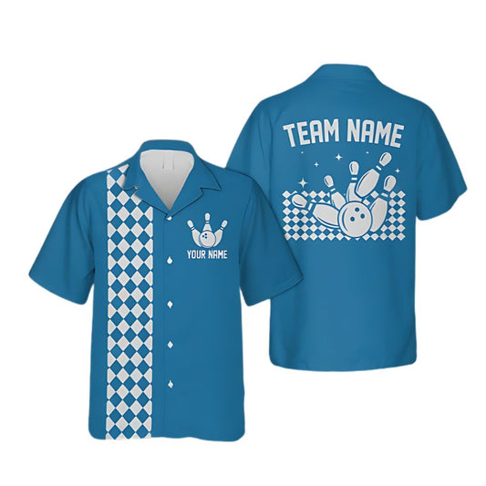 Custom Blue Retro Hawaiian Bowling Shirts For Men, Custom Retro Bowling Team Shirts BE0088