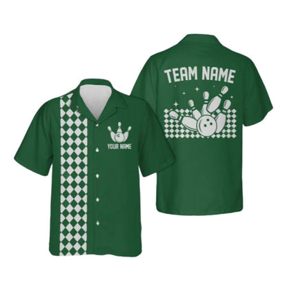 Custom Blue Retro Hawaiian Bowling Shirts For Men, Custom Retro Bowling Team Shirts BE0088