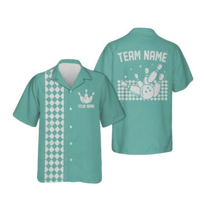 Custom Blue Retro Hawaiian Bowling Shirts For Men, Custom Retro Bowling Team Shirts BE0088