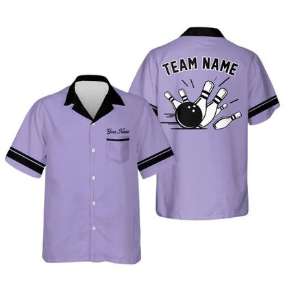 Custom Light Blue Hawaiian Bowling Team Shirts For Men And Women, Custom Bowling Team Shirts BE0089