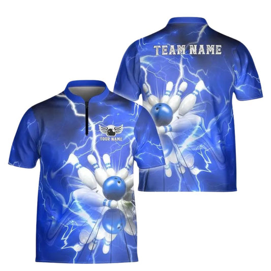 Custom Mens Thunder Blue Bowling Jerseys Shirt, Custom Thunder Bowling Team Shirts BE0090