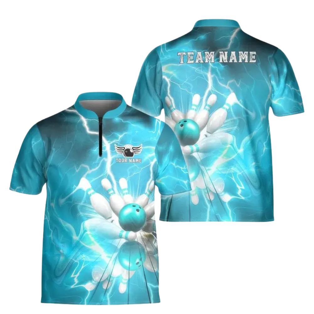 Custom Mens Thunder Blue Bowling Jerseys Shirt, Custom Thunder Bowling Team Shirts BE0090