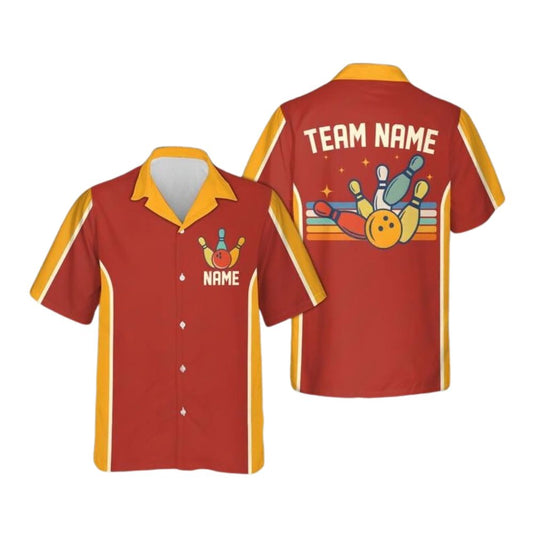 Custom Orange Hawaiian Bowling Team Shirts For Men And Women, Custom Bowling Shirts BE0091