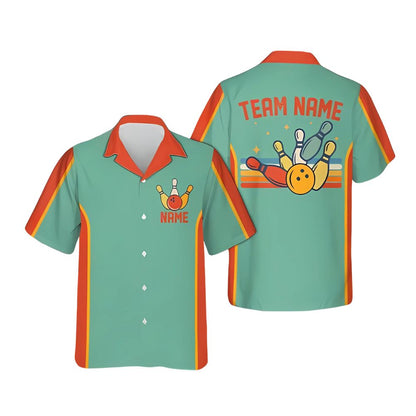 Custom Orange Hawaiian Bowling Team Shirts For Men And Women, Custom Bowling Shirts BE0091