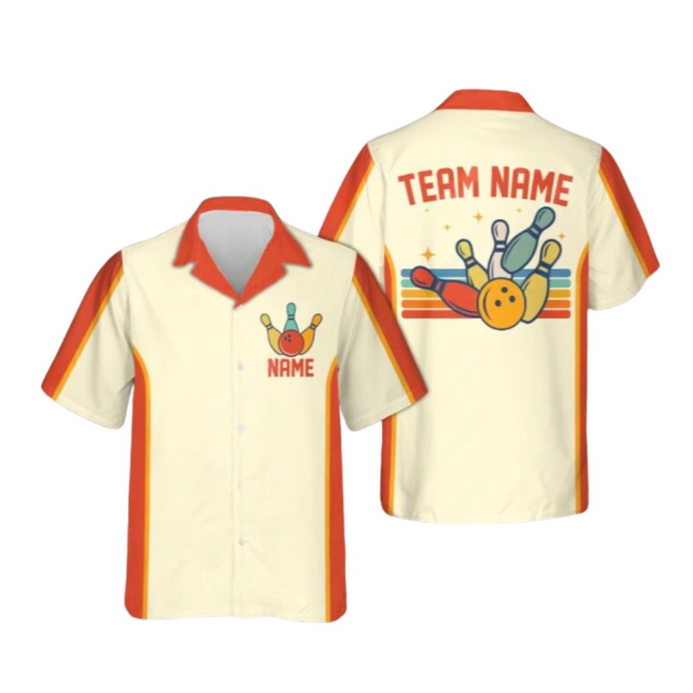Custom Orange Hawaiian Bowling Team Shirts For Men And Women, Custom Bowling Shirts BE0091