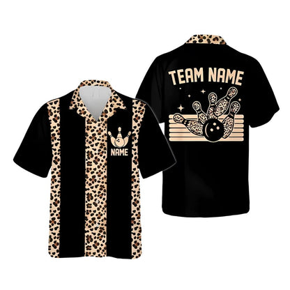 Custom Leopard Hawaiian Bowling Team  Shirt For Men Women, Custom Leopard Bowling Shirt BE0092
