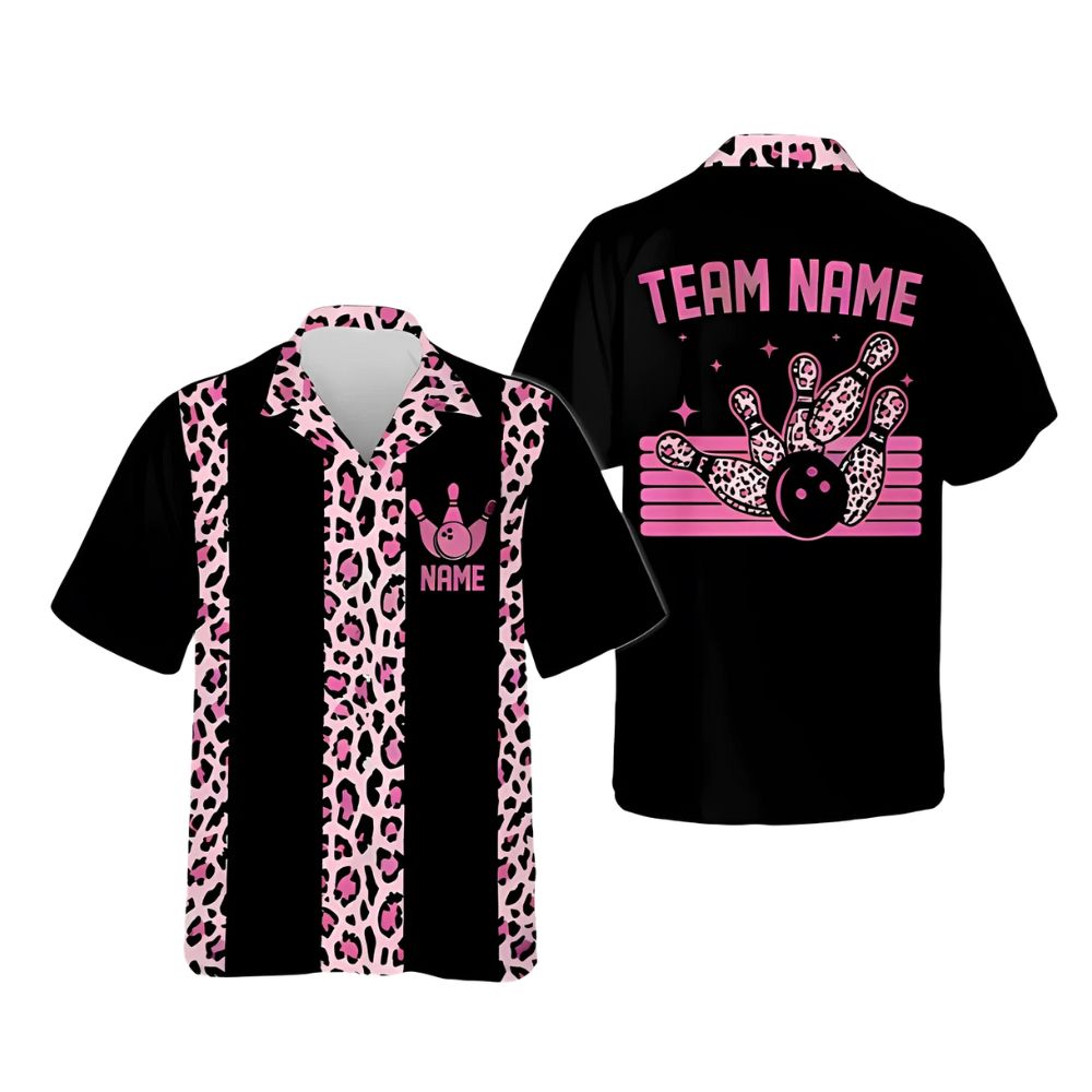 Custom Leopard Hawaiian Bowling Team  Shirt For Men Women, Custom Leopard Bowling Shirt BE0092