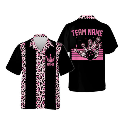 Custom Leopard Hawaiian Bowling Team  Shirt For Men Women, Custom Leopard Bowling Shirt BE0092