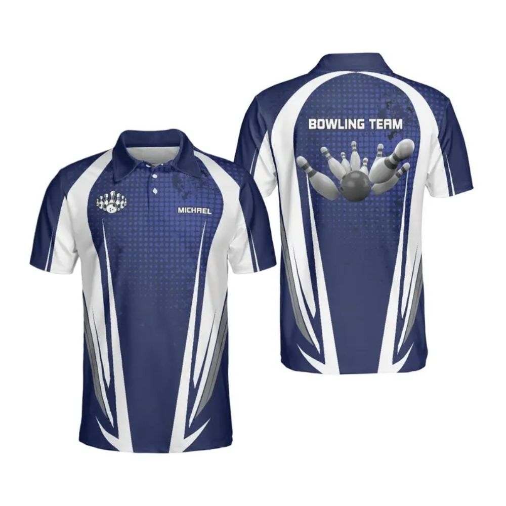 Custom Team Blue And White Bowling Polo Shirts For Men, Custom Bowling Team Shirts BE0093