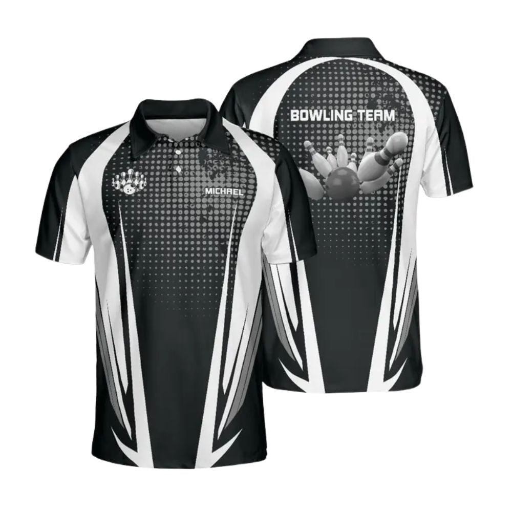 Custom Team Blue And White Bowling Polo Shirts For Men, Custom Bowling Team Shirts BE0093