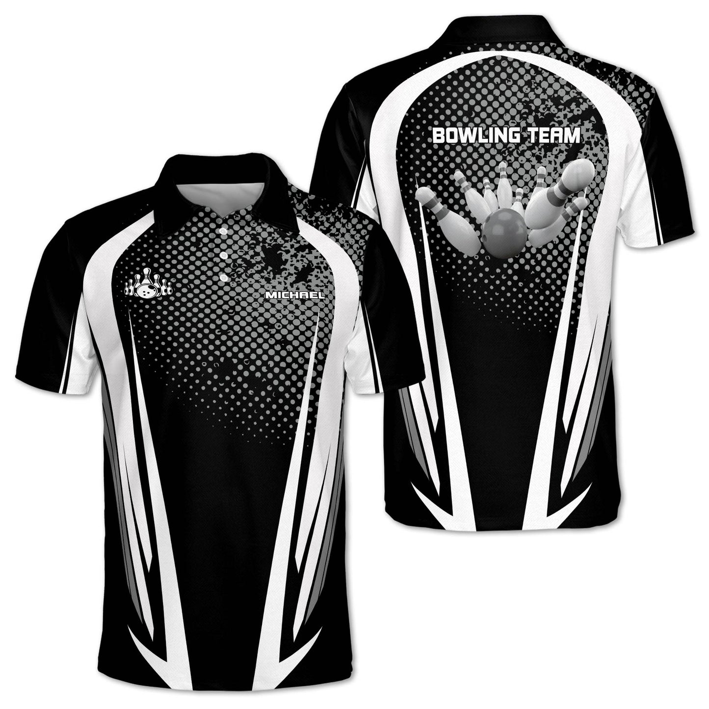 Custom Team Blue And White Bowling Polo Shirts For Men, Custom Bowling Team Shirts BE0093