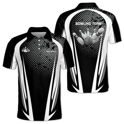 Custom Team Blue And White Bowling Polo Shirts For Men, Custom Bowling Team Shirts BE0093