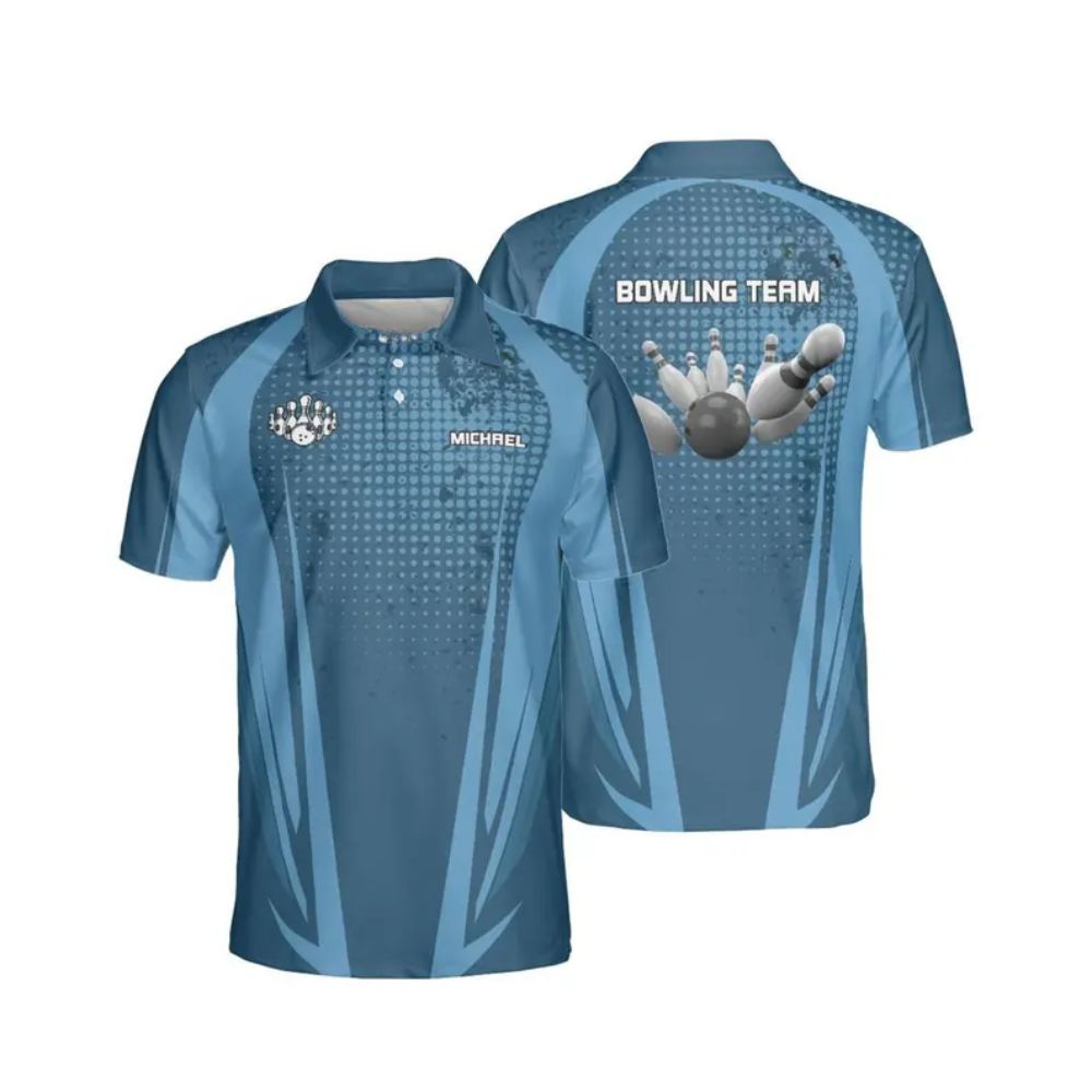 Custom Team Blue And White Bowling Polo Shirts For Men, Custom Bowling Team Shirts BE0093