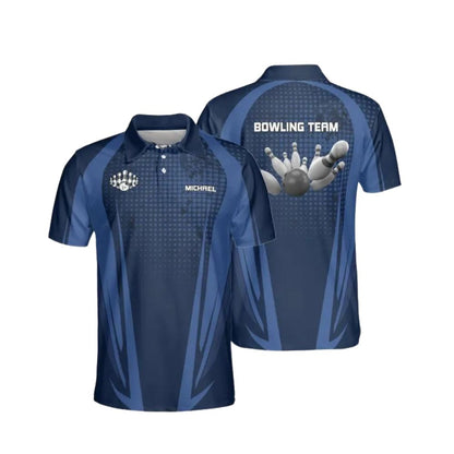 Custom Team Blue And White Bowling Polo Shirts For Men, Custom Bowling Team Shirts BE0093