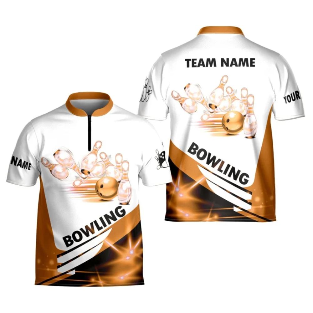 Custom Team White And Orange Mens Bowling Jerseys, Custom Bowling Shirts BE0102