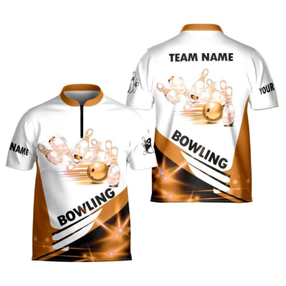 Custom Team White And Orange Mens Bowling Jerseys, Custom Bowling Shirts BE0102