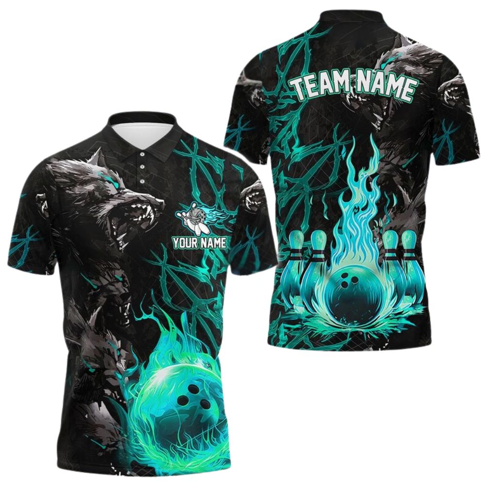 Custom Wolf Flame Bowling Polo Shirt For Men, Custom Wolf Bowling Team Shirts BE0105