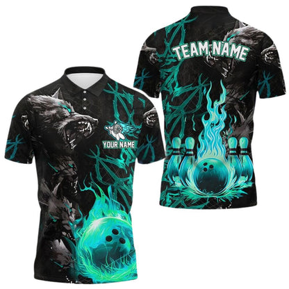 Custom Wolf Flame Bowling Polo Shirt For Men, Custom Wolf Bowling Team Shirts BE0105