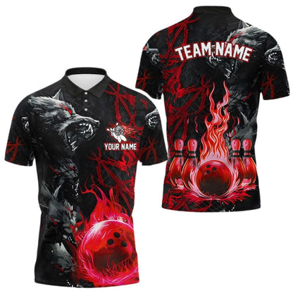 Custom Wolf Flame Bowling Polo Shirt For Men, Custom Wolf Bowling Team Shirts BE0105