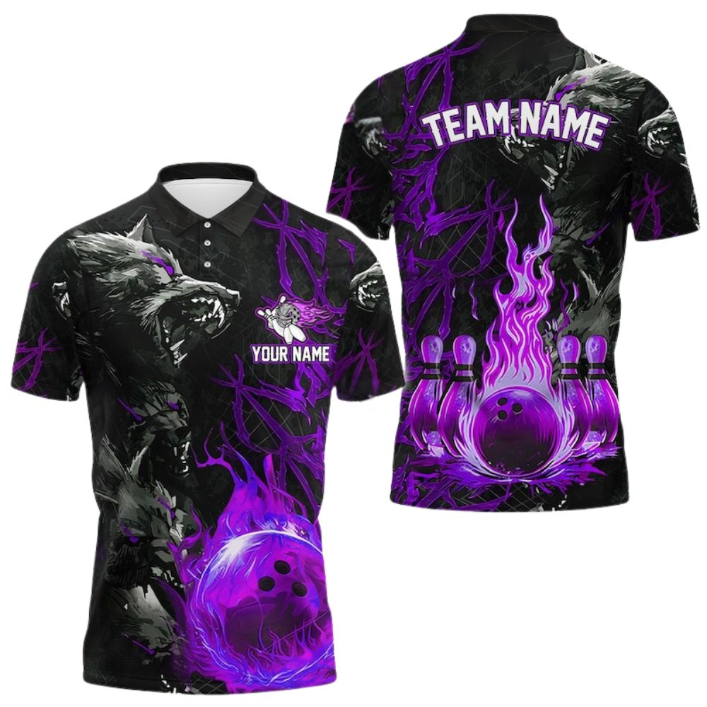 Custom Wolf Flame Bowling Polo Shirt For Men, Custom Wolf Bowling Team Shirts BE0105