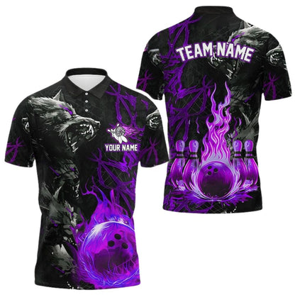 Custom Wolf Flame Bowling Polo Shirt For Men, Custom Wolf Bowling Team Shirts BE0105