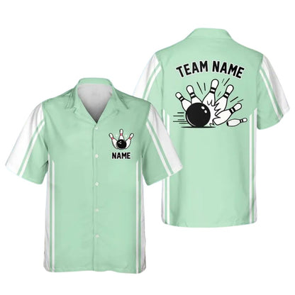 Custom White And Green Retro Bowling Hawaiian Shirt Men Women, Custom Bowling Team Shirts BE0107