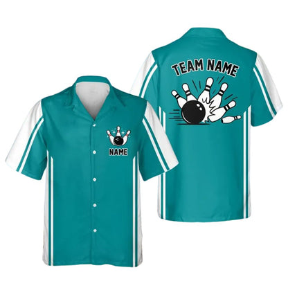 Custom White And Green Retro Bowling Hawaiian Shirt Men Women, Custom Bowling Team Shirts BE0107