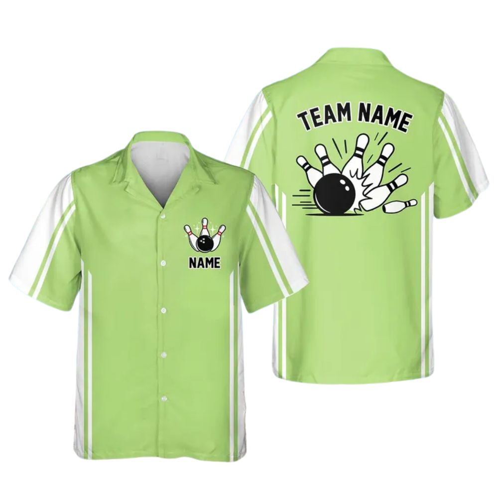 Custom White And Green Retro Bowling Hawaiian Shirt Men Women, Custom Bowling Team Shirts BE0107