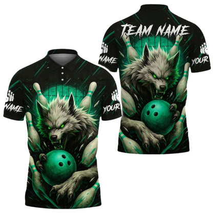 Custom Black Red Wolf Bowling Polo Shirt Mens, Custom Wolf Bowling Team Shirts BE0109