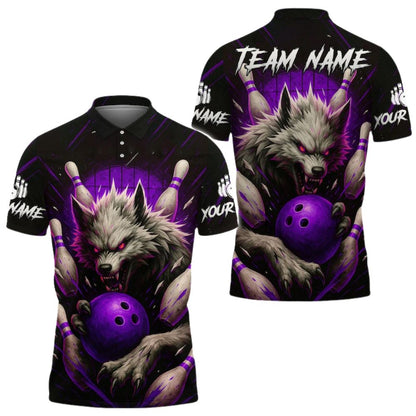 Custom Black Red Wolf Bowling Polo Shirt Mens, Custom Wolf Bowling Team Shirts BE0109
