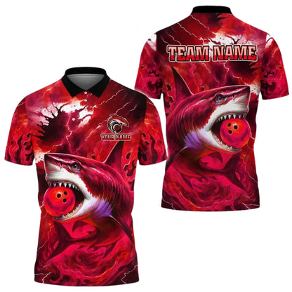 Custom Blue Shark Bowling Polo Shirt Mens, Custom Shark Bowling Team Shirts BE0111