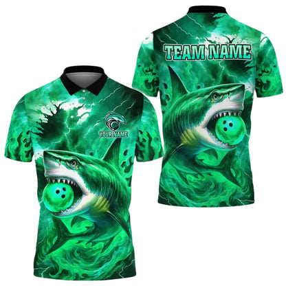 Custom Blue Shark Bowling Polo Shirt Mens, Custom Shark Bowling Team Shirts BE0111