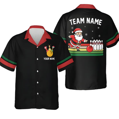 Custom Santa Claus Christmas Bowling Hawaiian Shirt For Men And Women, Custom Christmas Bowling Team Shirts BE0113
