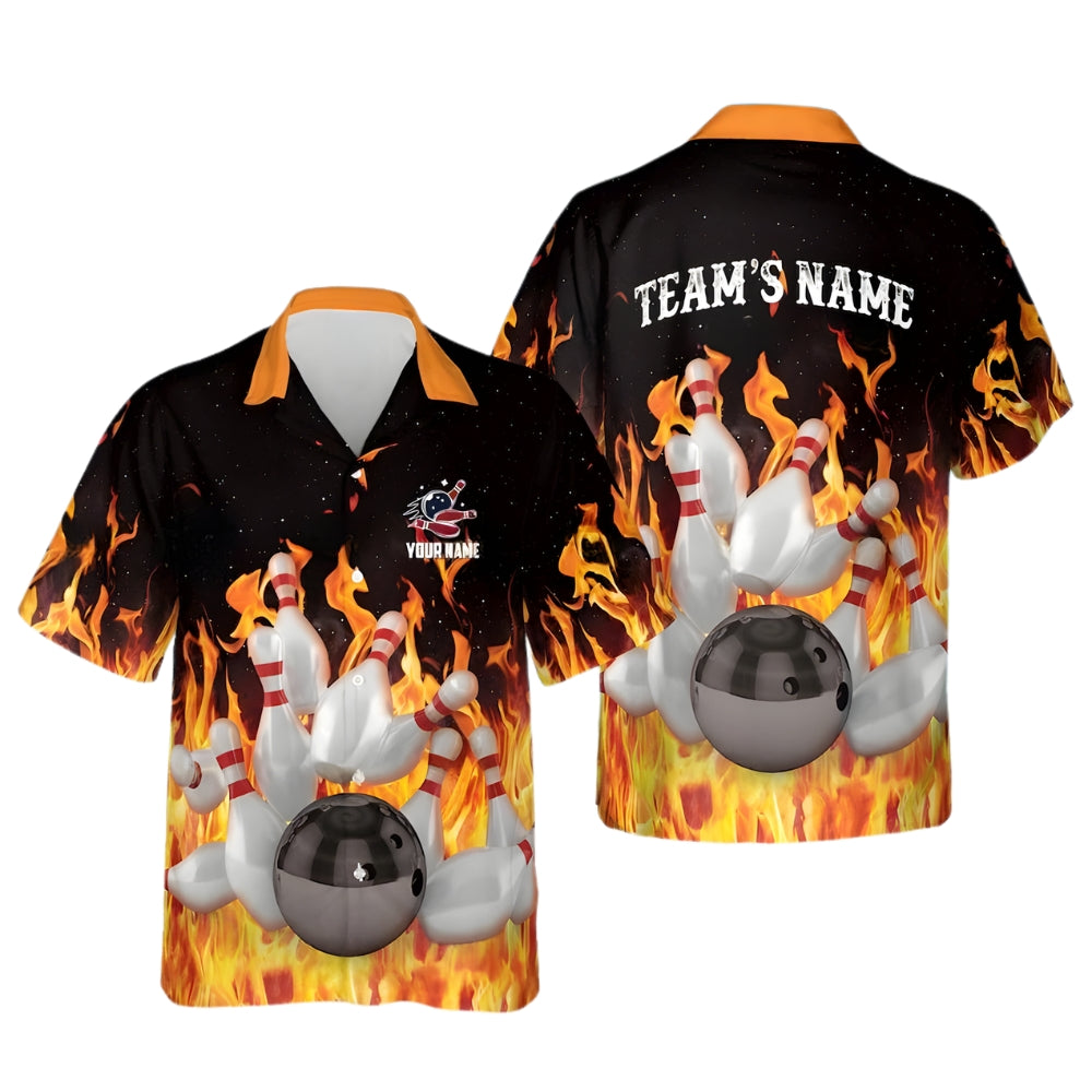 Custom Flame Bowling Hawaiian Shirt For Mens, Custom Flame Bowling Shirts For Team BE0115