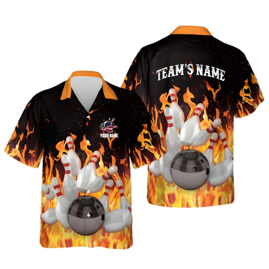Custom Flame Bowling Hawaiian Shirt For Mens, Custom Flame Bowling Shirts For Team BE0115