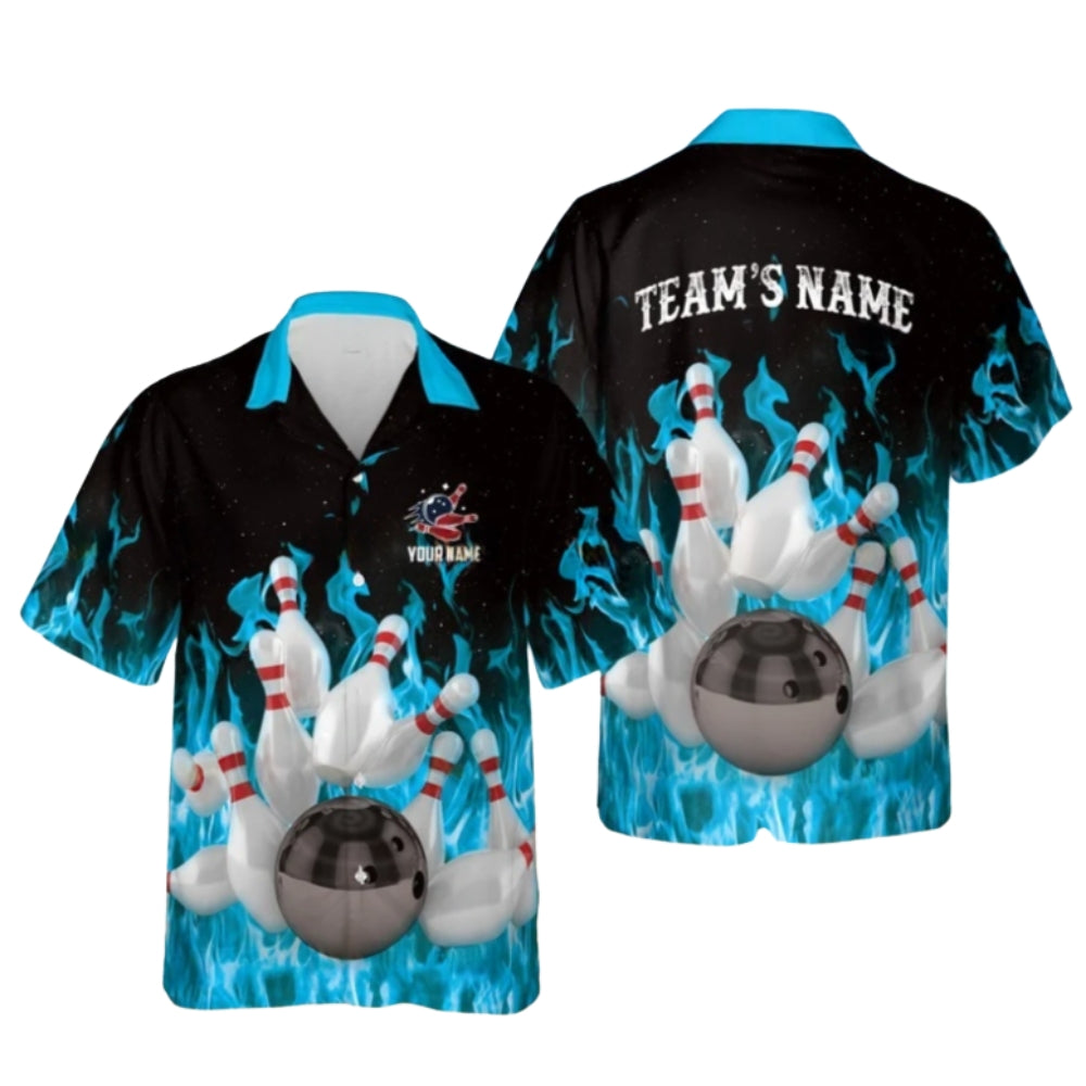 Custom Flame Bowling Hawaiian Shirt For Mens, Custom Flame Bowling Shirts For Team BE0115