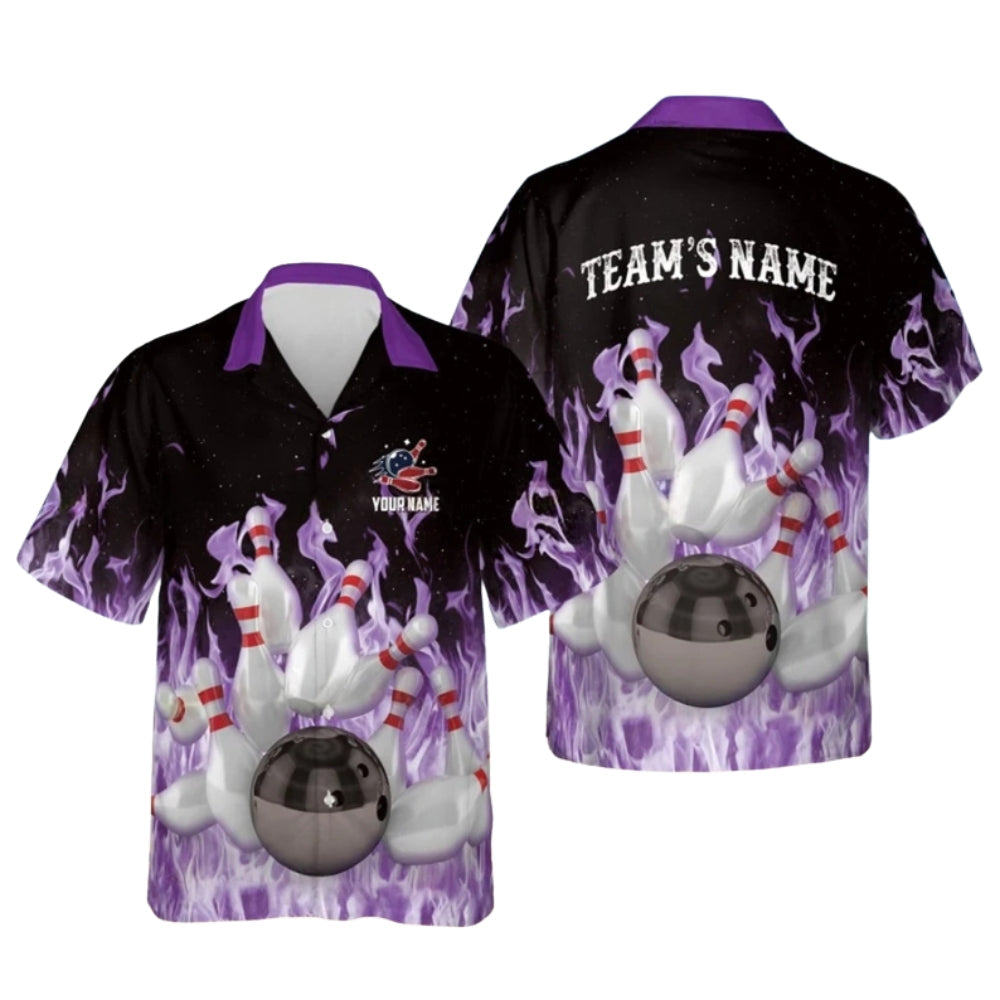 Custom Flame Bowling Hawaiian Shirt For Mens, Custom Flame Bowling Shirts For Team BE0115