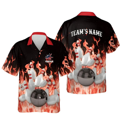 Custom Flame Bowling Hawaiian Shirt For Mens, Custom Flame Bowling Shirts For Team BE0115