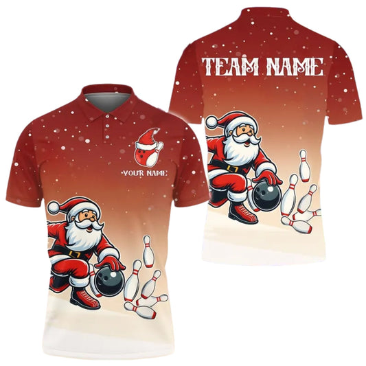 Custom Santa Bowling Polo Shirt For Men, Custom Christmas Bowling Team Shirts BE0116