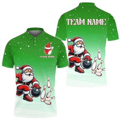Custom Santa Bowling Polo Shirt For Men, Custom Christmas Bowling Team Shirts BE0116